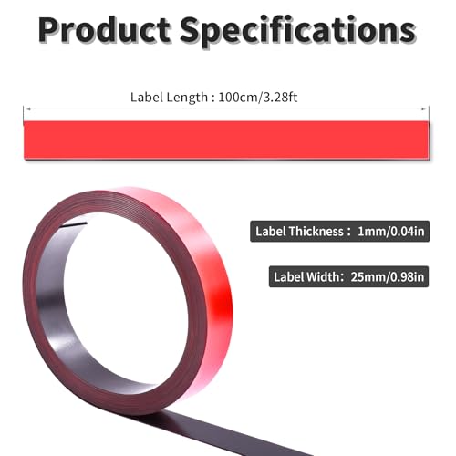 25mm x 1000mm Dry Erase Magnetic Strip, Red - size: 1m Red