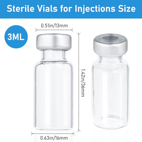 3ml Glass Vials for Injection, with Self Healing Injection Port, Transparent Sealed, Empty Vials for Injection (50, 3ml) - size: 3ml