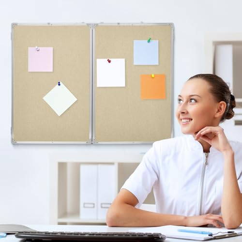 Mooliwe 72"x24" Tri-fold Fabric Board Whiteboard Combo, Foldable Combination Magnetic Dry Erase Board & Bulletin Whiteboard with Aluminum Frame Wall Mounted for Home, Office and School(Beige) - color: Beige