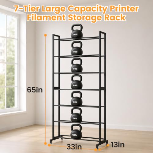 3D Printer Filament Storage Rack, Heavy Duty 7-Tier Large Capacity Metal Filaments Organizer Shelf for 3D Printing Rolls, Filament Spool Holders Racks for Home, 3D Printing Studio,Office, Workshop - size: 7-Tier