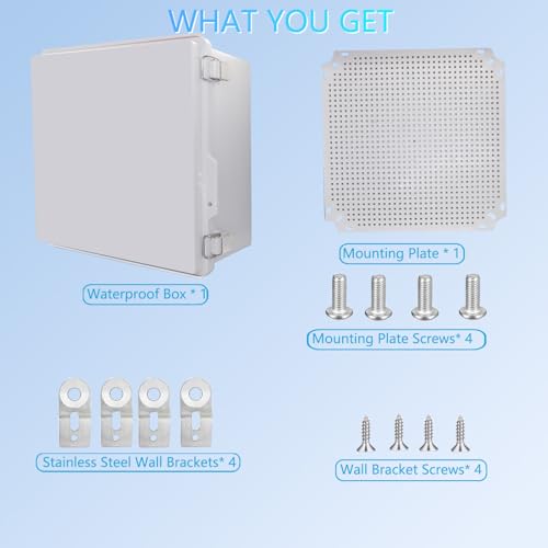 Waterproof Junction Box, ABS Plastic Electrical Box with Stainless Steel Latch, Hinged Cover Electric Project Enclosure Box with Mounting Plate, Wall Brackets 13"x13"x6.7" - color: Grey, size: 13"x13"x6.7"