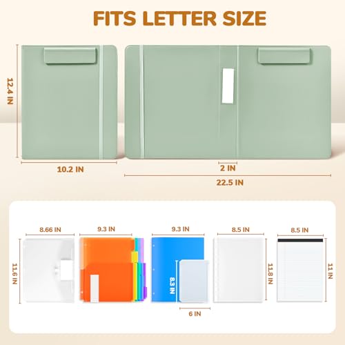 JoyCat 3 Ring Binder Clipboard with Storage, 5 Folders, Grass Green - color: Grass Green
