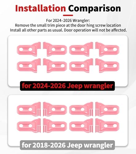 JWWY Complete Exterior Cover Trim Kit for 2018–2026 Jeep Wrangler JL JLU, Full Coverage Door Handle Hood Hinge Hood Latch Side Air Vent Rear Tailgate Window Hinge Covers, 43PCS Pink - color: Pink