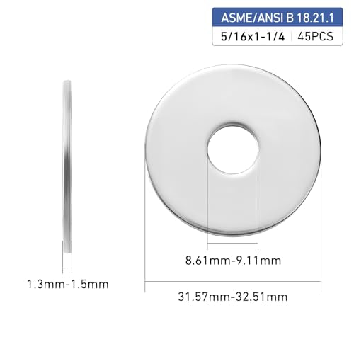45PCS 5/16" x 1-1/4" Fender Washers, Thickened 304 Stainless Steel 18-8 Fender Washer,5/16" ID x 1-1/4" OD - color: Silver, size: 5/16x1-1/4"