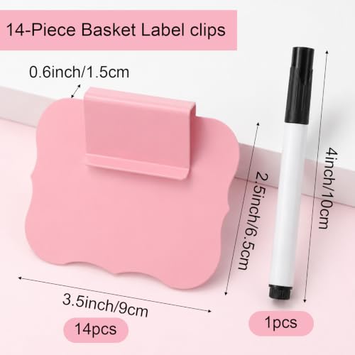 14Pcs Labels for Storage Bins, Removable Basket Labels, Bin Label with Pen 3.5×2.5"(Pink) - color: Pink