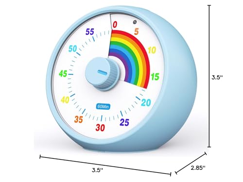 Visual Timer for Kids, 60-Minute Countdown for Classroom Office Kitchen, Desk Timer Kids Time Management Tools with Silent Operation, Pomodoro Timer Rainbow Pattern(Blue) - color: Blue