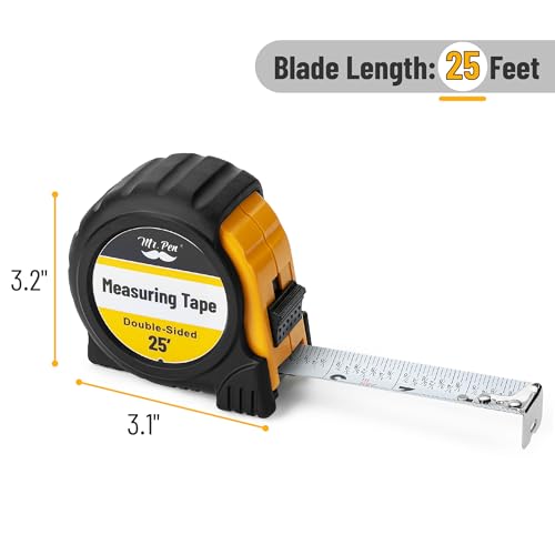 Mr. Pen- Retractable Tape Measure 25 ft, Easy Read (Pack of 3) - color: Yellow Double Sided, size: 1 pcs (Pack of 3)