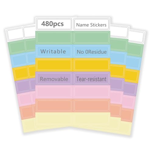 Removable Labels, 480 Pack, 1 x 3 in, Solid Pastel