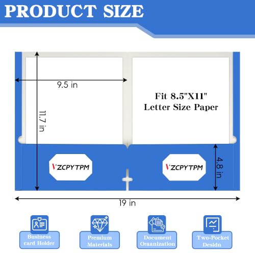 VZCPYTPM 50 Pack Royal Blue Folders with Pockets,2 Pocket File Folders - color: Royal Blue