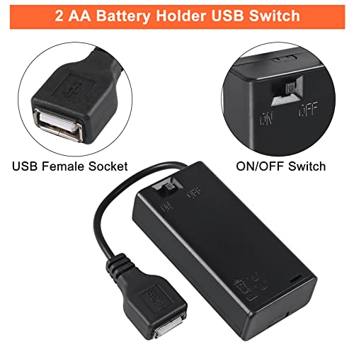 5pcs 2 AA Battery Holder USB Female Socket 2 AA Battery Case Box Holder with Cover ON-Off Switch and USB Cable - color: 5pcs 2 AA Battery Holder USB Female Socket