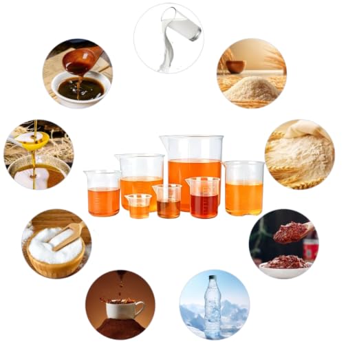7 Pack Plastic Graduated Beakers Set, Clear Measuring Beaker With Spout, Multi-Size Lab Liquid Container For Kitchen Cooking, Science Experiment, Baking Mixing