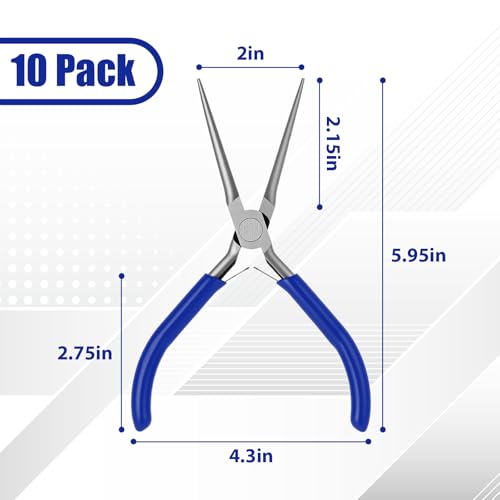 10 Pcs Mini Needle Nose Plier Bulk Jewelry 6 '', Blue - color: Blue