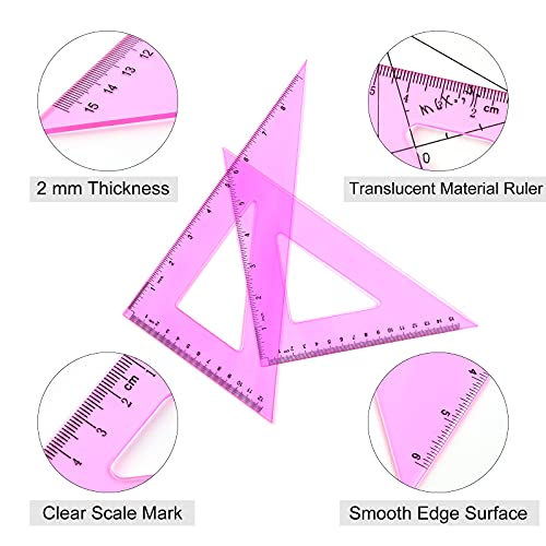 Coopay 4 Pcs Math Geometry Tool Set, Clear Acrylic Drawing Tool, Pink - color: Pinkish-Purple, size: 12 Inch
