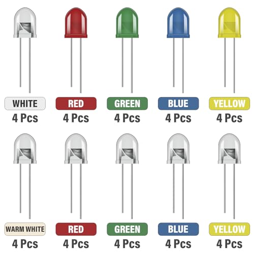 10MM Led Diode Light Assortment Kit 10 Color White Red Green Blue Yellow Low Voltage Circuit Lighting Emitting Diodes Bulb Lamp Set (Pack of 40Pcs) - style: 10MM-10Color-40pcs