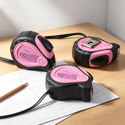 Lichamp Pink Mini Tape Measure 3 Pack 16ft x 3/4in with 1/8 Fractions