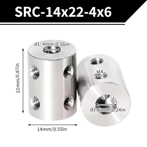 2PCS 4mm to 6mm Bore Rigid Coupling, L22 x D14 Set Screw Shaft Coupler Motor Connector Stainless Steel for 3D Printers, Motor Accessories, RC Boat Car Airplane - size: SRC-14x22-4x6
