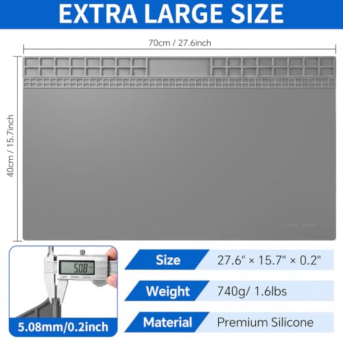 Large Soldering Mat, 27.6"x15.7", Heat Resistant 932°F Silicone - color: Grey