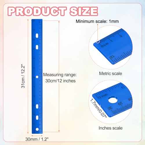 HARFINGTON 20pcs Plastic Rulers 12" (30cm) Clear Straight Ruler Measuring Tool Inches and Centimeters with Hole for Home Office Classrooms Drafting, Blue - color: Blue