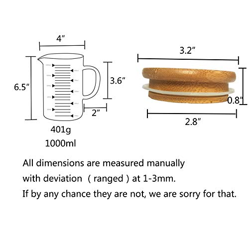 Graduated Beaker Mug with Handle and Durable Bamboo Lid Borosilicate Glass Multi-Function Food Grade Measuring Cup 1000ML