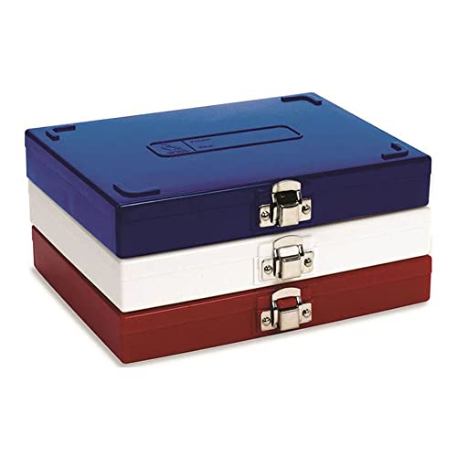 Heathrow Scientific HS15994R 100-Place Slide Box with Foam Lining, White, Nickel Clasp, 208 x 175 x 34 mm