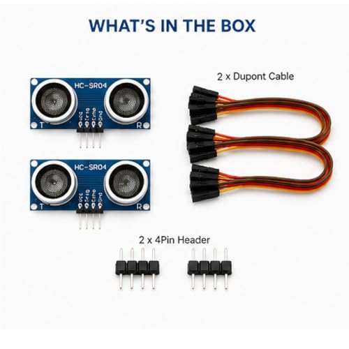 2-Pack HC-SR04P Ultrasonic Distance Sensor Module with 3V to 5.5V Wide Voltage, 2cm–450cm Range, 4-Pin Interface Compatible with Arduino and Raspberry Pi