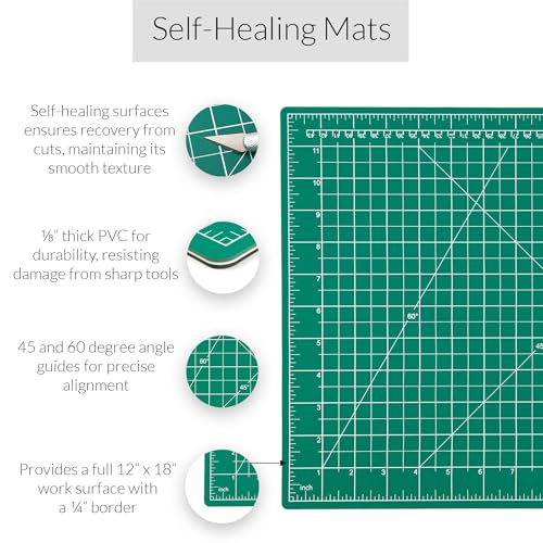 WA Portman 12x18 Fabric Cutting Mat, Quilting Rotary Cutter, Acrylic Ruler - size: 12" x 18"