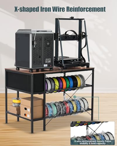 AHOWPD 3D Printer Table with Filament Storage Rack & Drawer Organizer - color: Brown