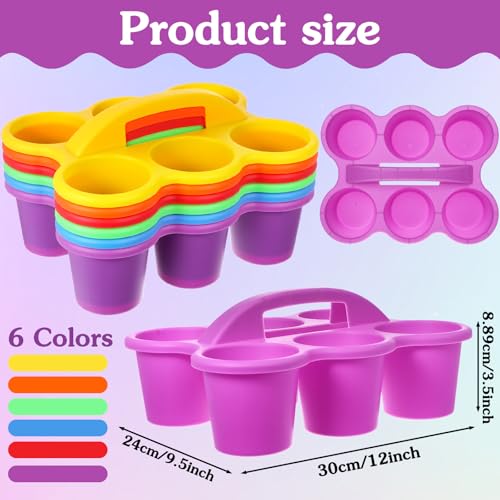 6 Pack Classroom Caddy Storage Basket with Handle, 6 Compartment Cup Holder Organizer, for Supplies, Pencil, Crafts, Office, Drinks, Muti Colors