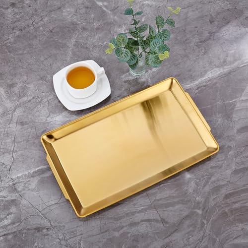 SANQIAHOME 15.8" x 9.5" Gold Serving Trays Set of 2, Stainless Steel - color: Gold-15.8" X 9.5"