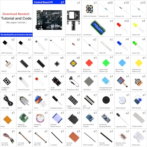 Freenove Ultimate Starter Kit with Board V5 Rev4 Mini (Compatible with Arduino IDE), Arm Cortex-M4 Microcontroller, 399-Page Detailed Tutorial, 220 Items, 78 Projects - color: with V5 (Rev4) Mini