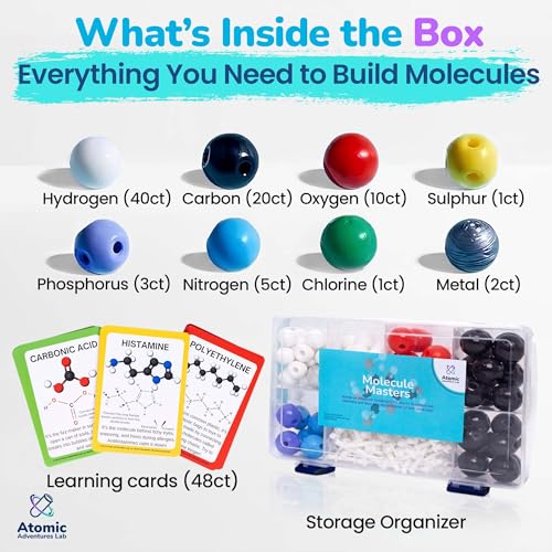 Educational Molecule Model Kit for Kids - Organic Chemistry Molecular Model Kit with Guide & STEM Learning Activity Cards for Teens & Adults to Build 3D Molecules, Atoms, Bonds