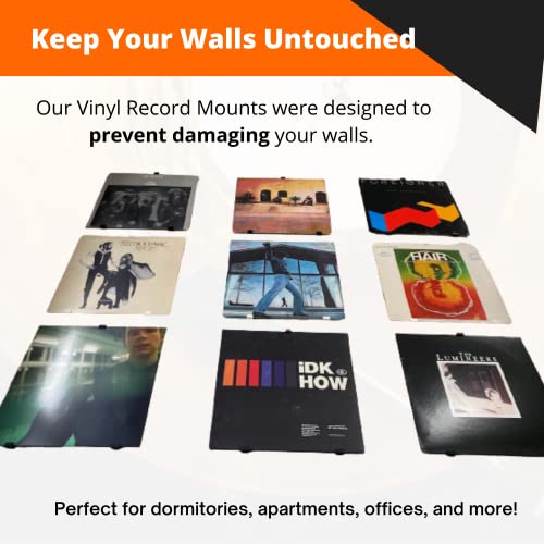 Minimalist Vinyl Record Album Wall Mount Display-10 Pack| No Wall Damage so Perfect for Apartments, Dorms, & Office | Your Favorite Holder for Your 7-12 inch LPs… (Black, 10-Record) - color: Black, size: 10-Record