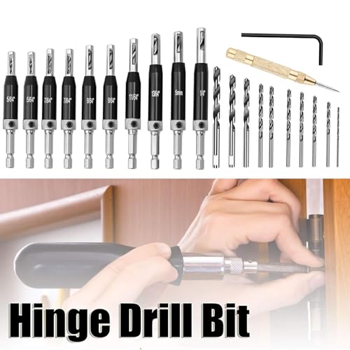 Self Centering Hinge Drill Bit Set,5/64"-1/4" for Precision Pilot Holes - size: 22PC