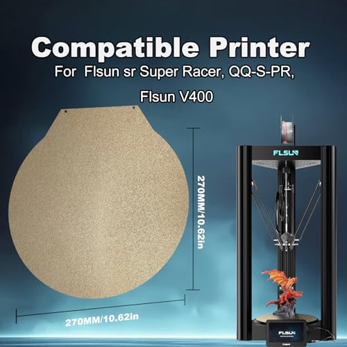 Round 270mm Gold PEI Build Plate for Flsun Sr Super Racer/QQ-S-PRO, Double Sided Textured PEI Flexible Spring Steel Platform Heated Printing Bed for Flsun Sr Super Racer/QQ-S-PRO 3D Printer - size: Round 270mm