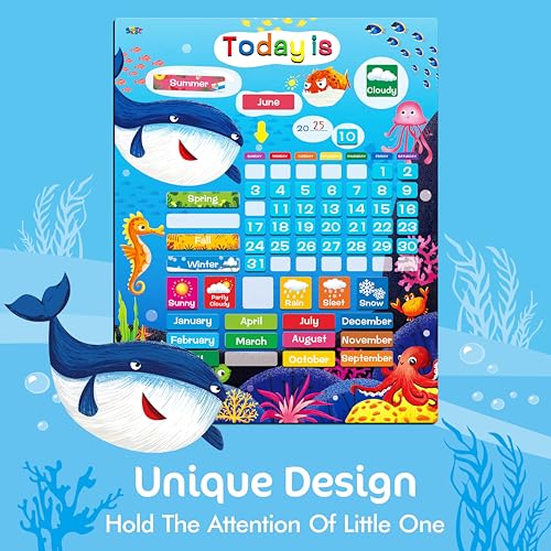 Magnetic Learning Calendar Portable Educational Learning Tool for Preschool or Toddler Age (The Ocean Version) - style: Ocean