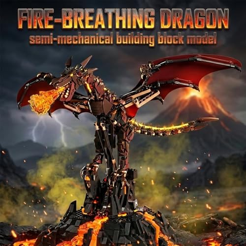 HJPLPXH Mechanical Fire Dragon Building Set with LED Light & Display Stand - style: Flame Dragon