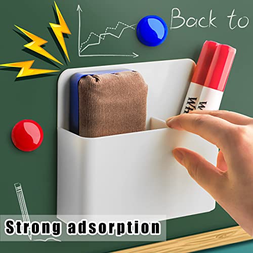 noonebutyou 2 Pcs Magnetic Marker Holder Wall Mount Marker Caddy Pencil Holder for Dry Erase Whiteboard Fridge, Self Adhesive Marker Pen Holder for Home Office School (White&LL) - color: White & 2pcs