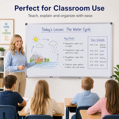 Large Magnetic White Board Dry Erase, Wall Mounted, 60 x36 inch - size: 60"W x 36"H