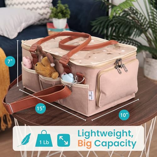 Baby Diaper Caddy Organizer with Lid, Multiple Compartments Baby Caddy, Waterproof Diaper Tote Bag for Infants, Travel Baby Bag for Must Haves, Baby Gift Basket for Newborn Essentials - color: Brown