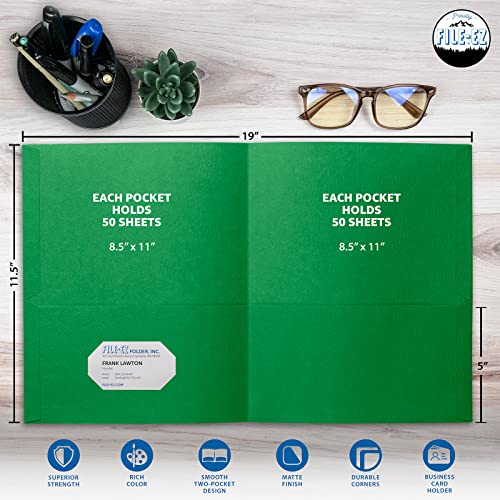 FILE-EZ Two-Pocket Folders, Green, 25-Pack, Textured Paper, Letter Size (EZ-32560) - color: Green, size: 25 Folders