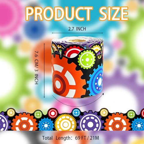 69Ft Gears Bulletin Board Borders Decor Science Classroom Decor Colorful Die-Cut Rolled Border Bulletin Board,for Classroom Office Chalkboard Wall Door Windows Back to School Supplies Decor