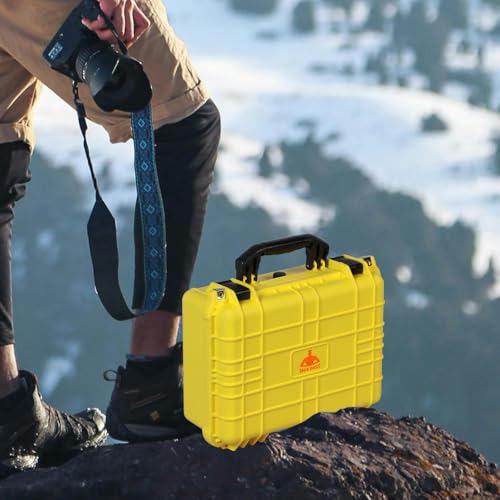 Jack Boss Waterproof Hard Camera Case with Foam,16x12.8x6.8 Inch,Yellow - color: Yellow, size: 16x12.8x6.8 in
