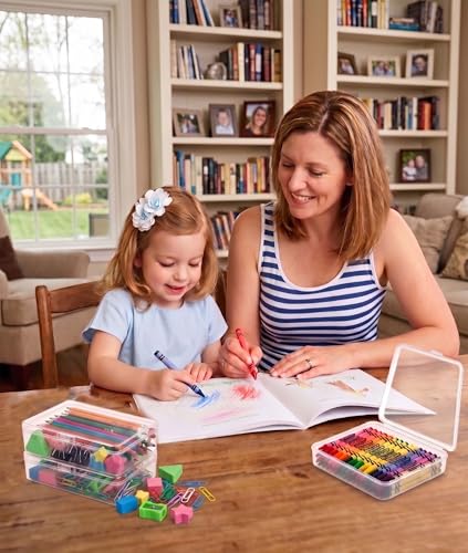 Clear Plastic Crayon Boxes with Lids, Stackable Mini Storage Containers with Dry Erase Labels for Art Crafts, Crayon Organizer for Classroom and Office Supplies (16)