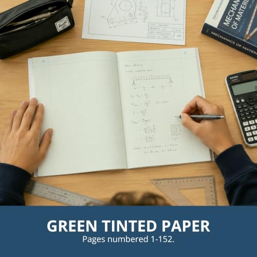Roaring Spring Oversize Lab Book with Numbered Pages, 4x4 Grid Ruled, 11.75" x 9.25", 76 Sheets/152 Numbered Pages of premium 20 lb Green Paper, Red Board Cover - style: Single Book