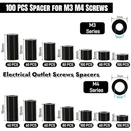 1000 Pieces Nylon Round Spacers for M3 M4 Screw, Without Threaded