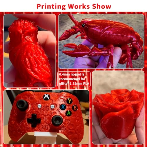 ZIRO Glitter PLA Filament 1.75mm, Semi-Transparent Base, 1KG Twinkling Red - color: Twinkle-red