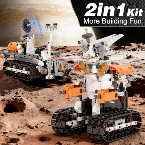 Sciencow 2-in-1 Build a Robot Kit, Remote & APP Controlled Robotic Building Blocks Toys STEM Projects for Kids Ages 8 9 10 11 12 13 14,Chirstmas Birthday Gift for Boys (RC Mars Rover) - style: RC Mars Rover