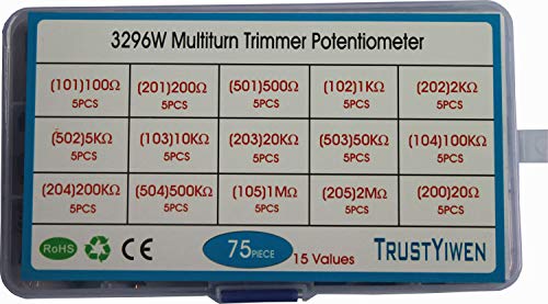 New 75pcs 15values 20 to 2M ohm 3296W Multiturn Trimmer Potentiometer Assortment Kit