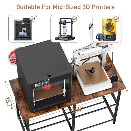 3D Printer Stand with Filament Storage, Heavy Duty Metal 3D Printer Table for 2 Printers, Anti-Vibration 3D Print Desk with Spool Holder for Workshop, Studio, Home Office - color: Brown