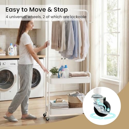 GIANTEX Rolling Clothes Rack, Heavy-Duty Clothing Rack w/ 2 Storage Baskets - color: White
